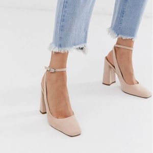 ASOS Design Square Toe Block Heels in Blush Pink